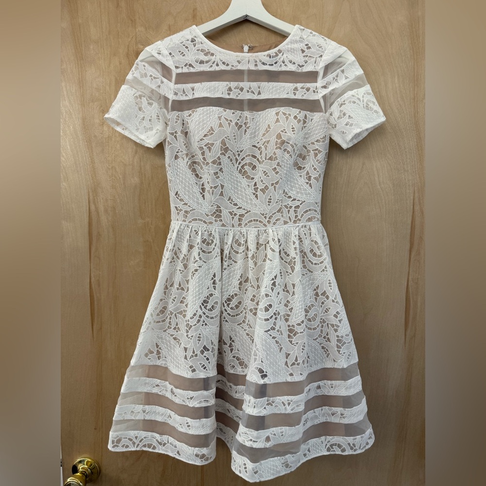 Aqua White Lace Mini Dress - Picture 3 of 15